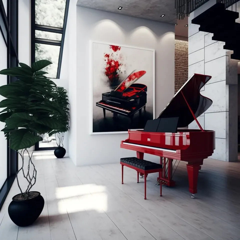 Red Baby Grand Piano Digital Conversion